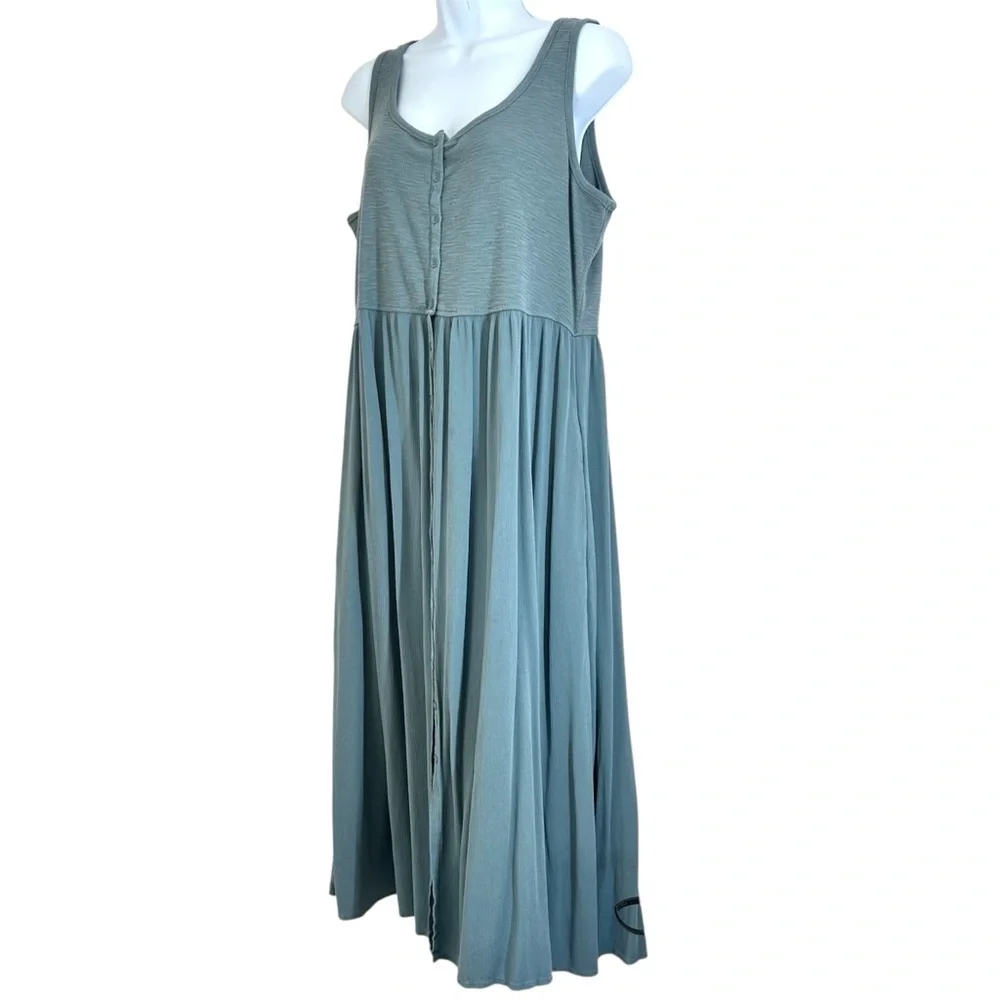 FRYE Button Front Sage Green Casual Maxi Dress Size L Beach Summer